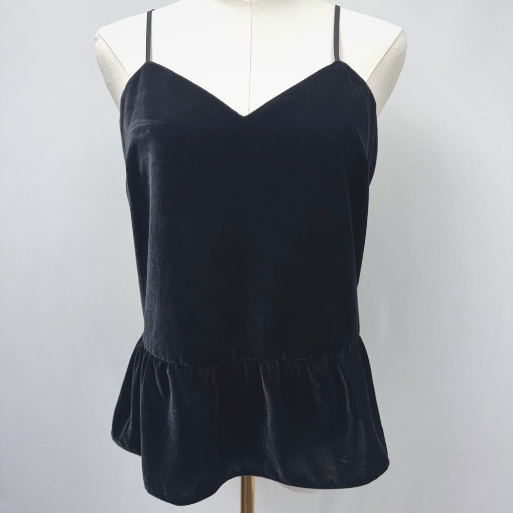 J.Crew Womens Black Velvet Peplum Camisole Top V-Neck Adjustable Straps Size 0